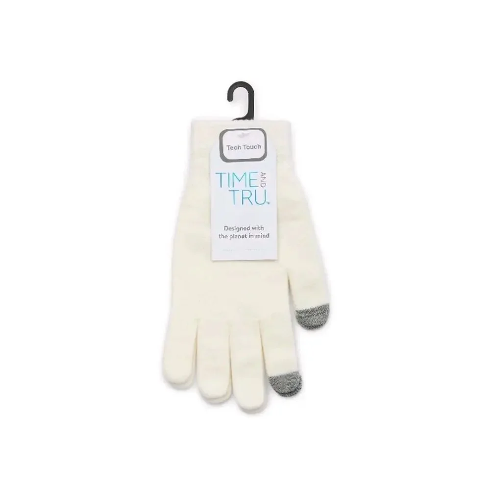 Time and Tru Women's Coordinate Beanie With Gloves, One Size Fits Most, White
